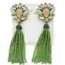 Crystal tassel Green Earrings