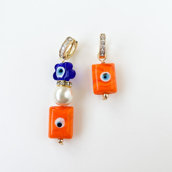VE Mismatched Orange Aqua Earrings