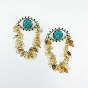 Golden Eye Aqua Blue Earrings